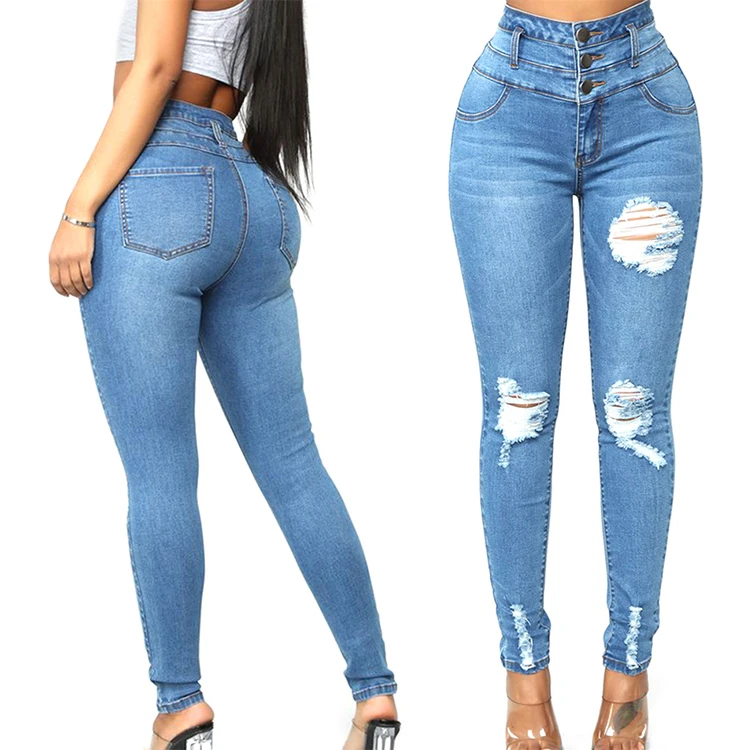 

Plus Size Jeans Skinny High Waist Denim Pant Women Jeans Zipper Trousers Jeans Women, Light blue