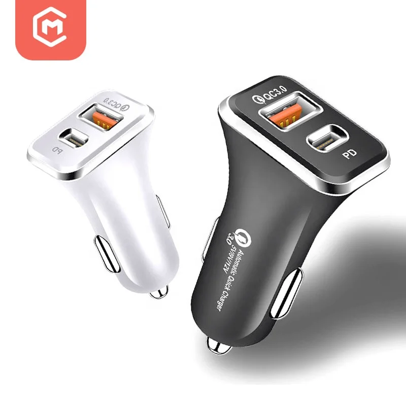 

Usb QC3.0 adapter mobile PD 18W type C mini fast car charger, Black/white