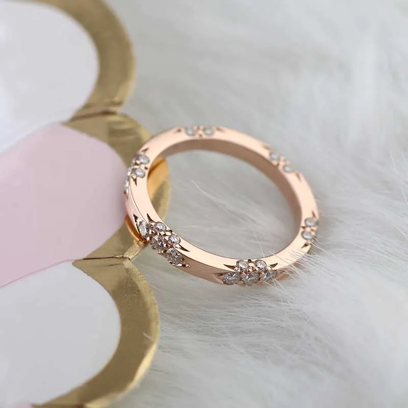 

14K rose gold lacier forever small moissante stones ring band for wedding