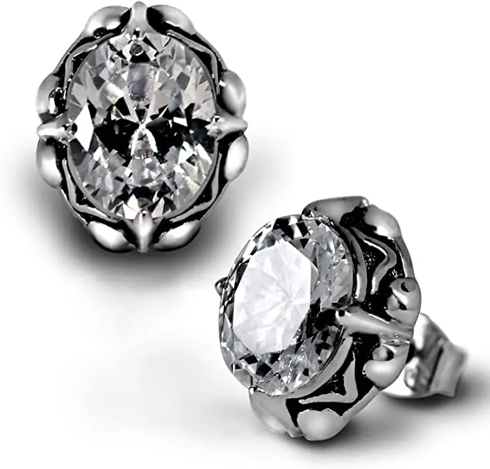 

2021 New Retro Black Stainless Steel Cubic Zircon Stud Earrings for Men