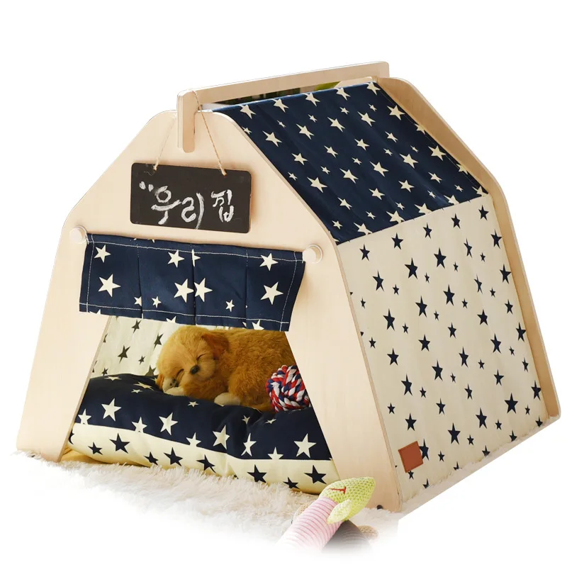 

Luxury Cat House Indoor Dog Tents Dog Beds Pet Removable & Washable Wooden Cat Tent House