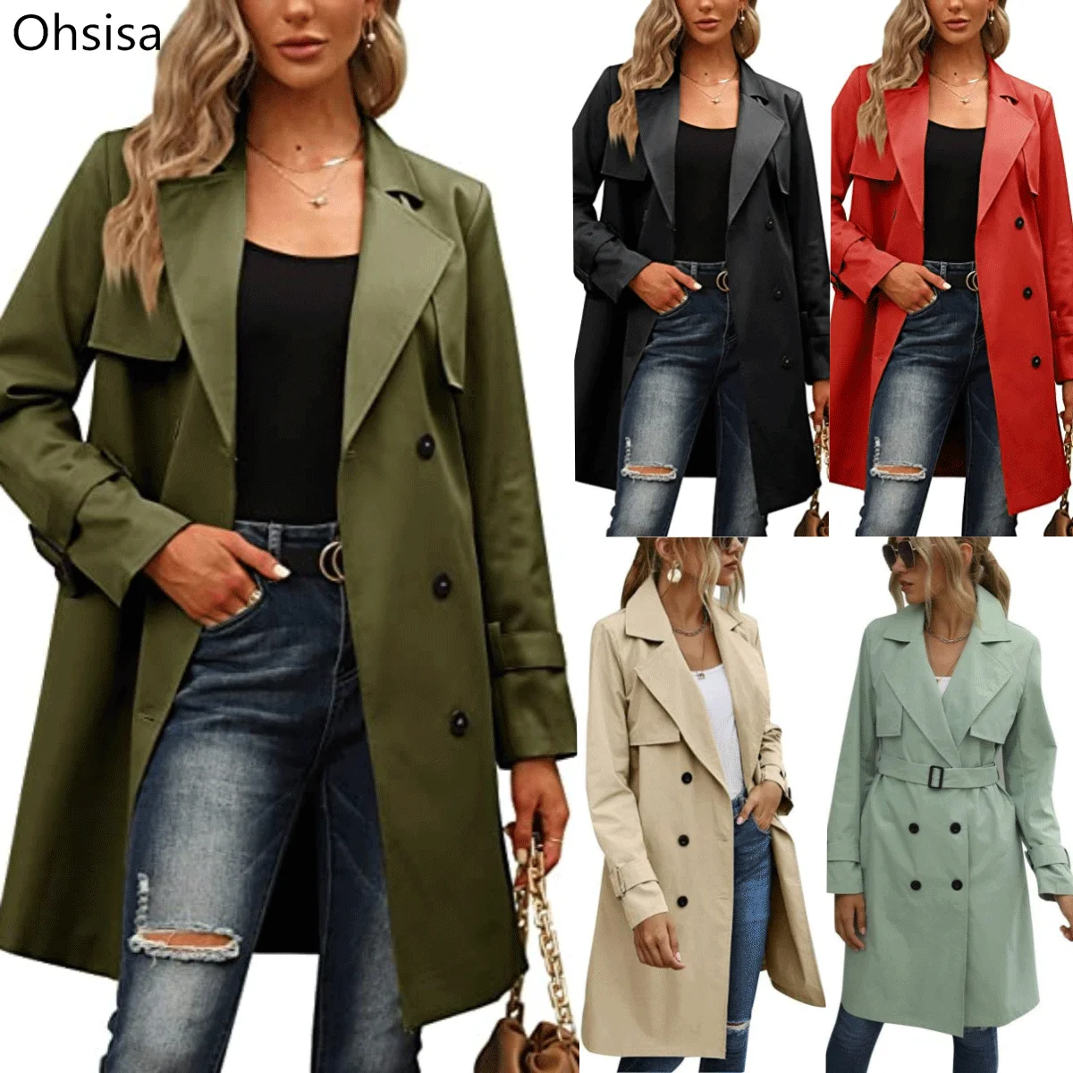 Long Sleeve Button Trench Jacket Belt