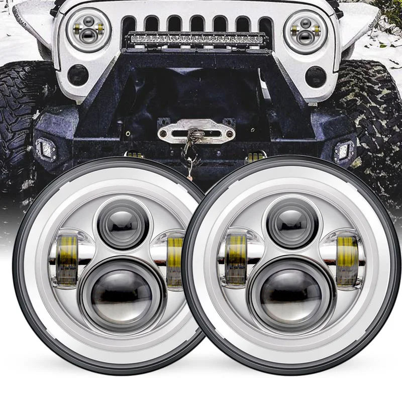

1Pair 7 LED Projector Headlights Chrome Housing DOT Approved Round Headlamp for Jeep Wrangler JK TJ Chevrolet G10 20 30 C10