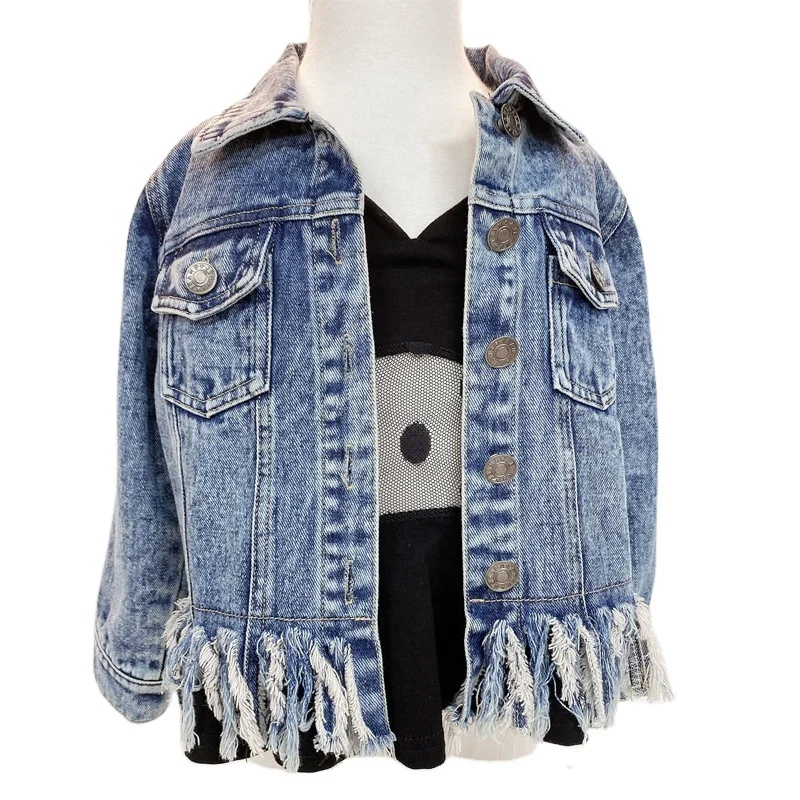 

New hot sell baby girls kids Ripped fringed jean life denim jacket for kids, Camo