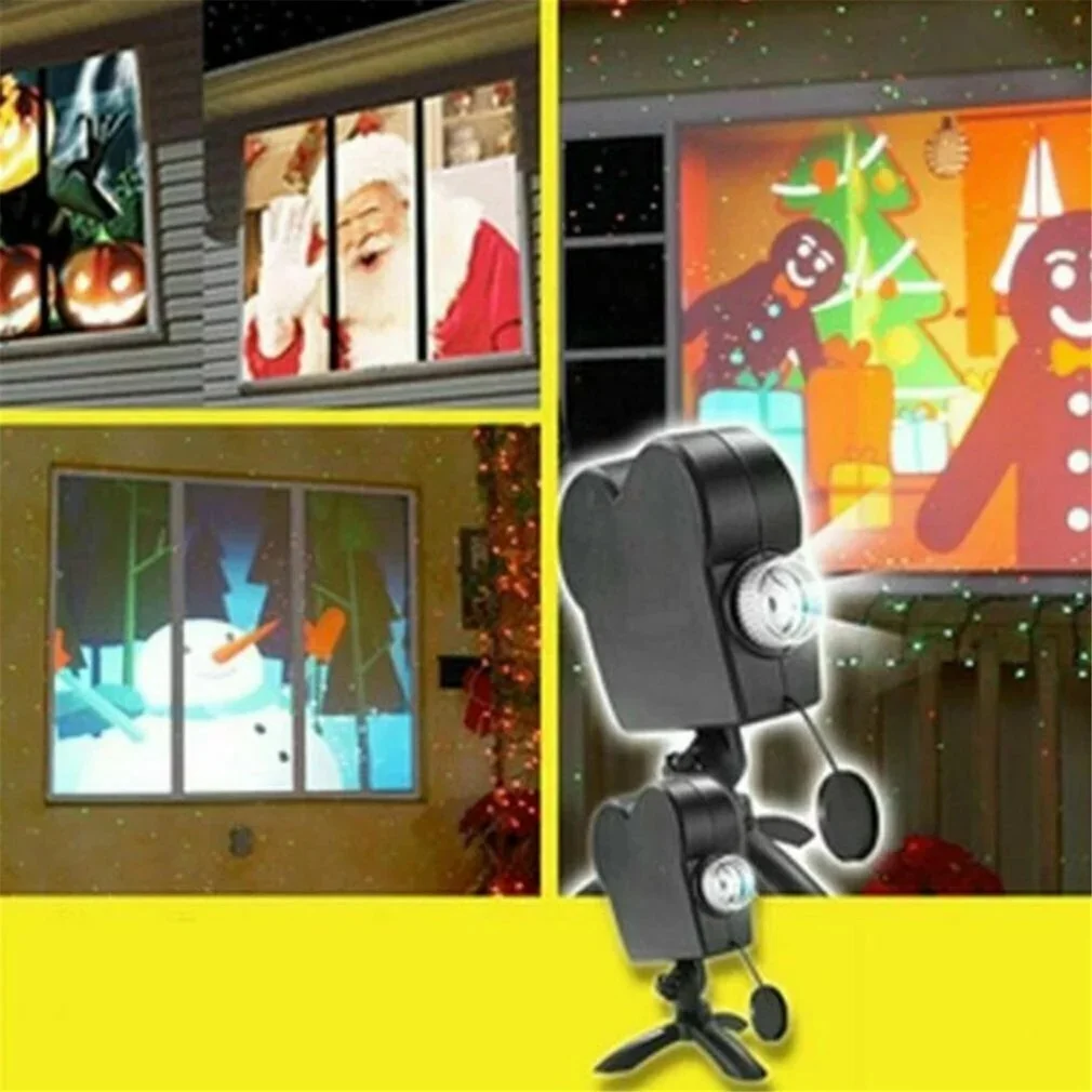 

Christmas Halloween Projector 12 Movies Halloween Party Christmas Santa Claus Holographic Projection Lamp Window Movie Projector, Black