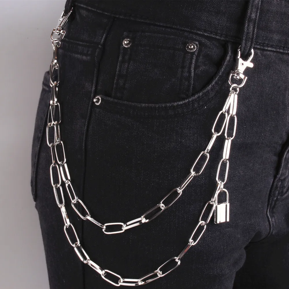 

Latest Punk Hips Hops Jewelry Gold Silver Plating Lock Pendant Pants Chain Lobster Clasp Wallet Belt Trouser Chain For Women Men
