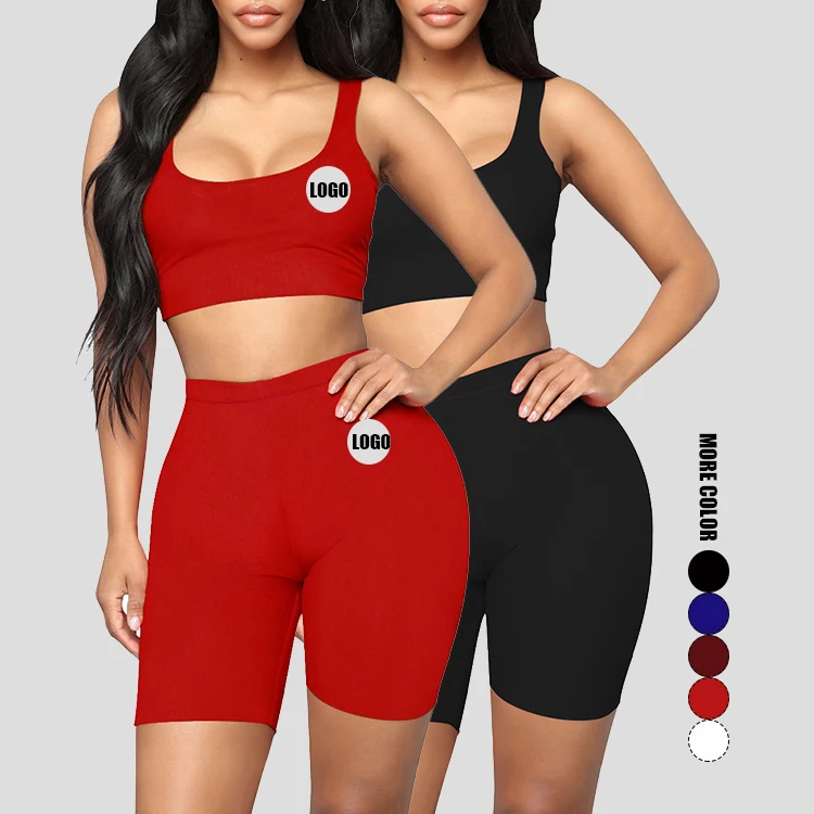 

High Quality Red Solid Color U Neck High Rise Seamless Seamless Yoga Shorts Set