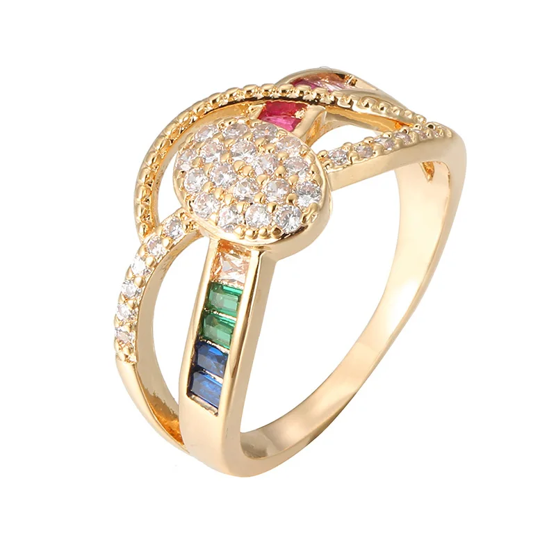 

Colorful zircon ring with stylish personality line rainbow hand jewelry, Picture