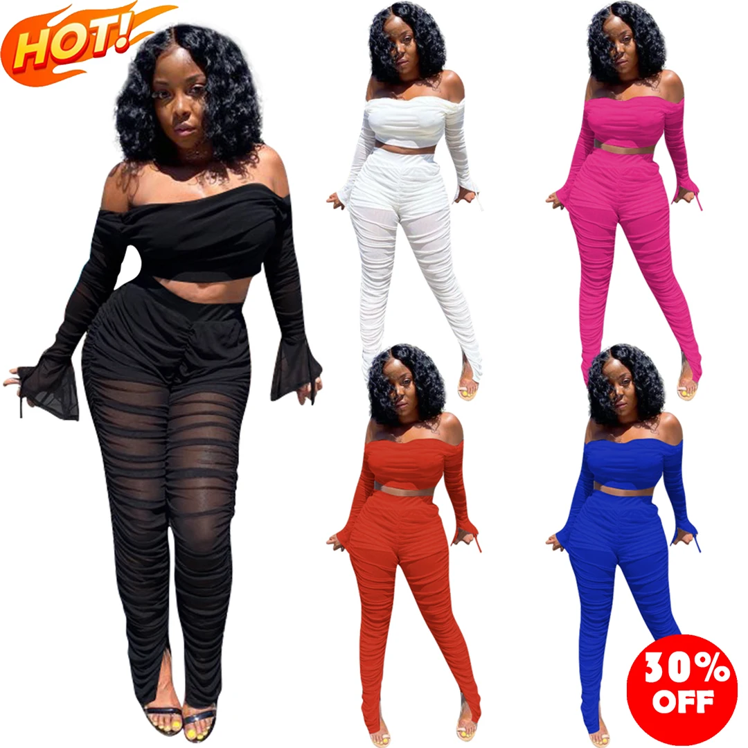 

2021 fall set women 2 piece set clothing long sleeve mesh stacked two piece set women clothing for club outfits jogger, As picture