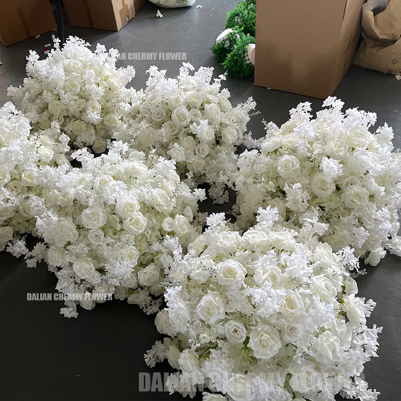 OEM Wedding Arrangement Silk Flower Ball Big 80cm White Artificial Flower Ball Wedding Centerpieces