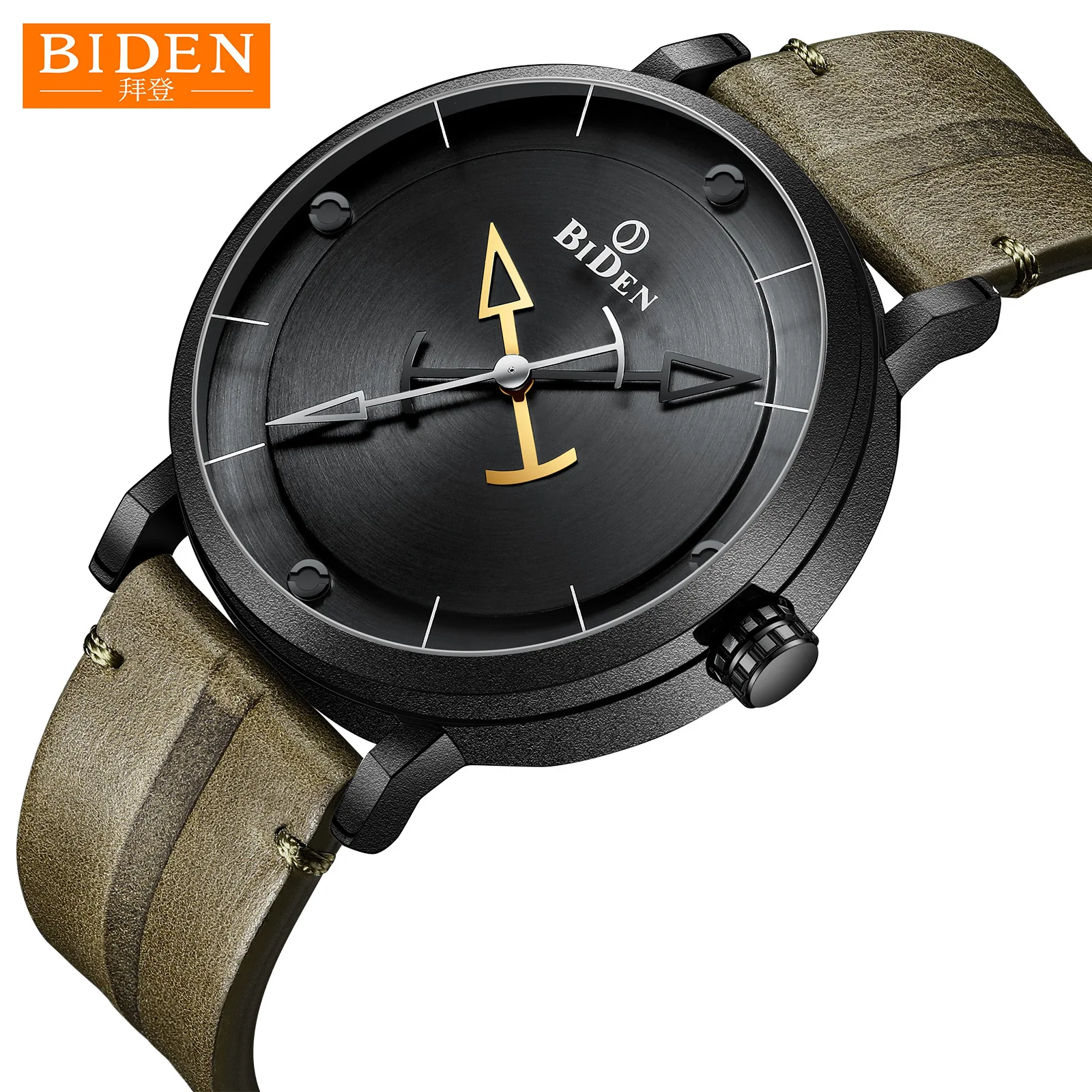 

BIDEN pilot watch hot sell 2021 Japanese movement quartz watch Genuine leather Water Resistant wrist watch reloj, 2 colors