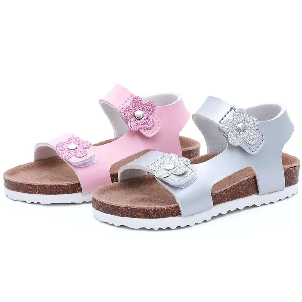 

2020 New Arrival Latest Design Beautiful Toddler Kids Sandals for Girls with Flowers Upper Cow Leather Insole Cork Foot-bed