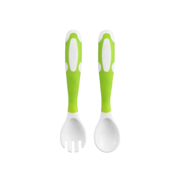 

Baby Traning Eating Tools Plastic Non-Slip Thickened Handle Spoon And Fork, Pink/ green/ blue (optional)