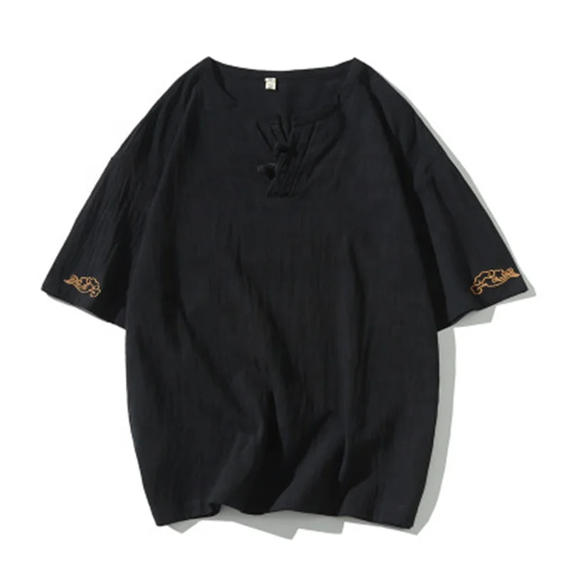 

Oversize Embroidered Button Men's T-shirts, White/khaki/black