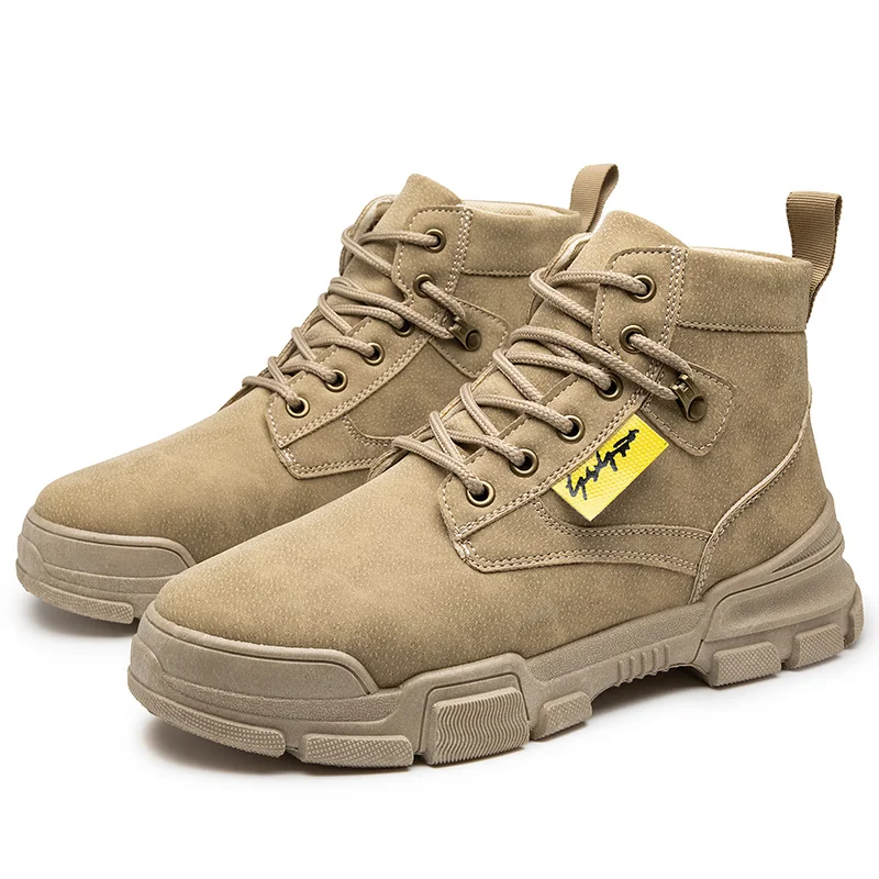 

Autumn and Winter New Boots Men's High Top British Style Outdoor Sports Boots Plus Velvet Anti-skid Men's Short Boots, Brown
