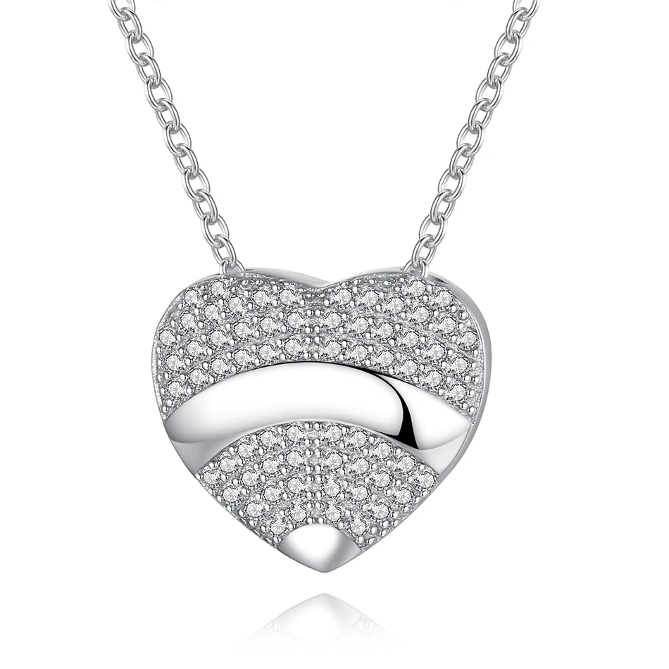 

Stylish 100% 925 Sterling Silver Necklace Cubic Zircon Heart Pendants Necklaces Fit Women Wearing Jewelry Gift