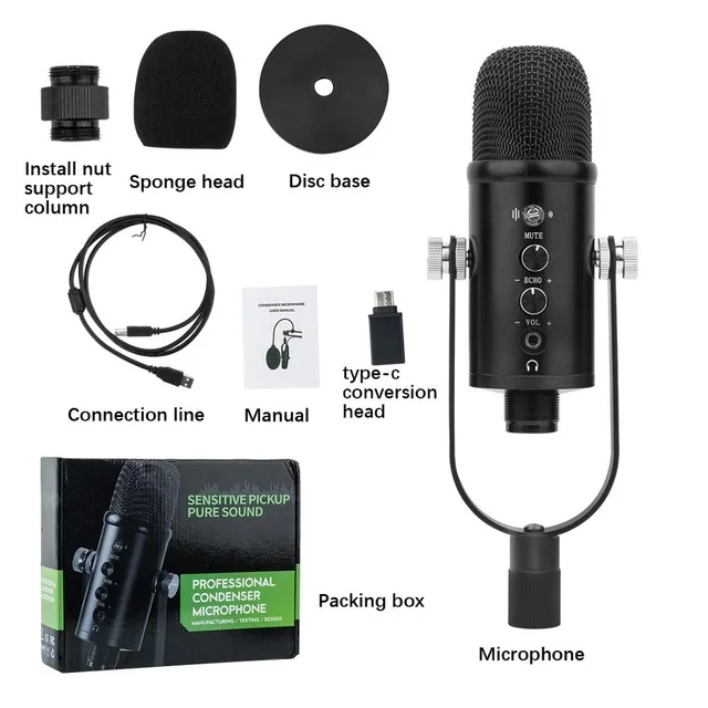

AGS-S3 Professional Condenser USB Recording Microphone PC for computer, Black