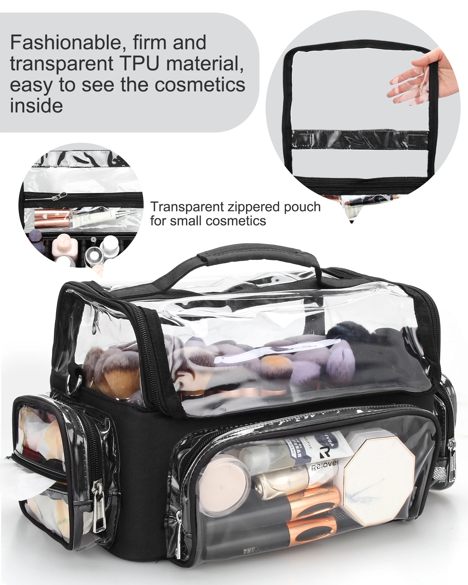 Relavel Large Makeup Brush Holder Clear Stand up Makeup Brush Organizer Bag Travel Makeup Artist Cosmetic Storage Bag Case