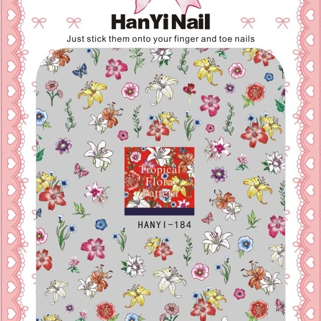 

HANYI181-210 Wholesale 2021new Flower Nail Supplies Rose Nail Sticker 3D Letter Nail Art Decoration Decals