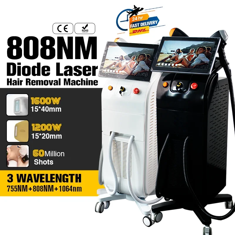 

Fast and safe delivery CE 2 Handles Diode 808nm hair laser removal machine professional for hair removal 755nm 808nm and 1064nm