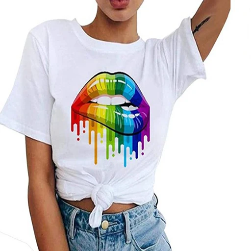 

Loose Top Rainbow Print Wild White Bottoming Shirt Female T-shirt