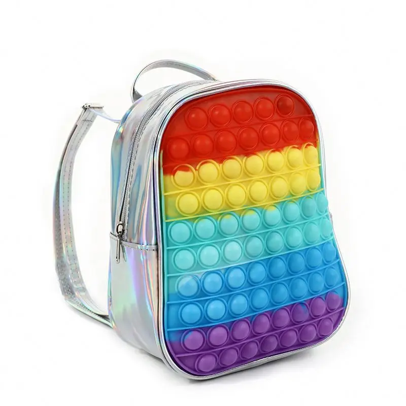 

New fashion Kids Rainbow Fidget Toys School Book Students Shoulder Bag Bookbags pop it Backpack