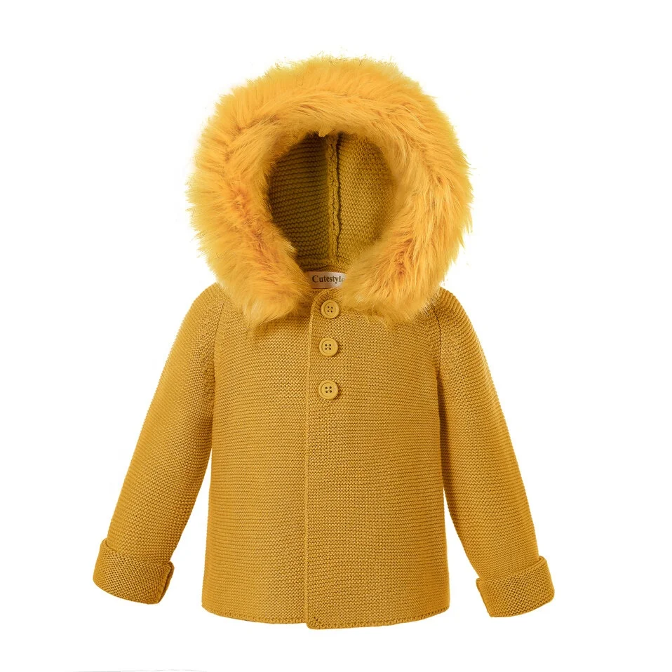 

2021 Pettigirl New Winter Baby Single Breasted Sweater Coat popular Hooded Sweaters Kids Yellow Color for Boys and Girls, Picture shows