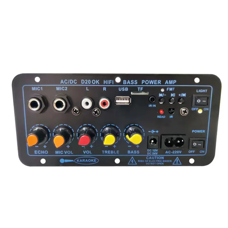

D20 60-200W BT Amplifier Board Stereo Amplificador Subwoofer USB FM Radio TF Player Dual Microphone Audio Amplifier Board