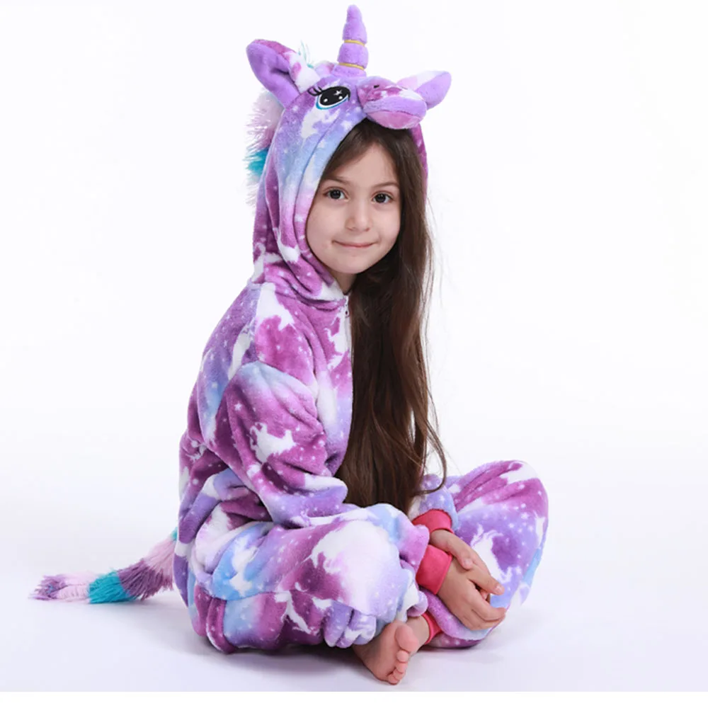 

Flannel animal Children Pajamas Set Winter Hooded Animal Unicorn Cartoon Kids Pajamas For Boys Girls Sleepwear Bag