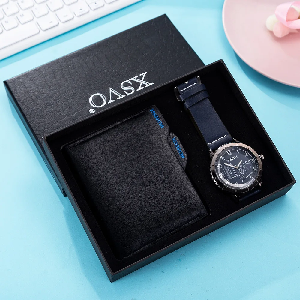 

2pcs / set boutique gift set Wallet + large dial quartz watch wrist watch