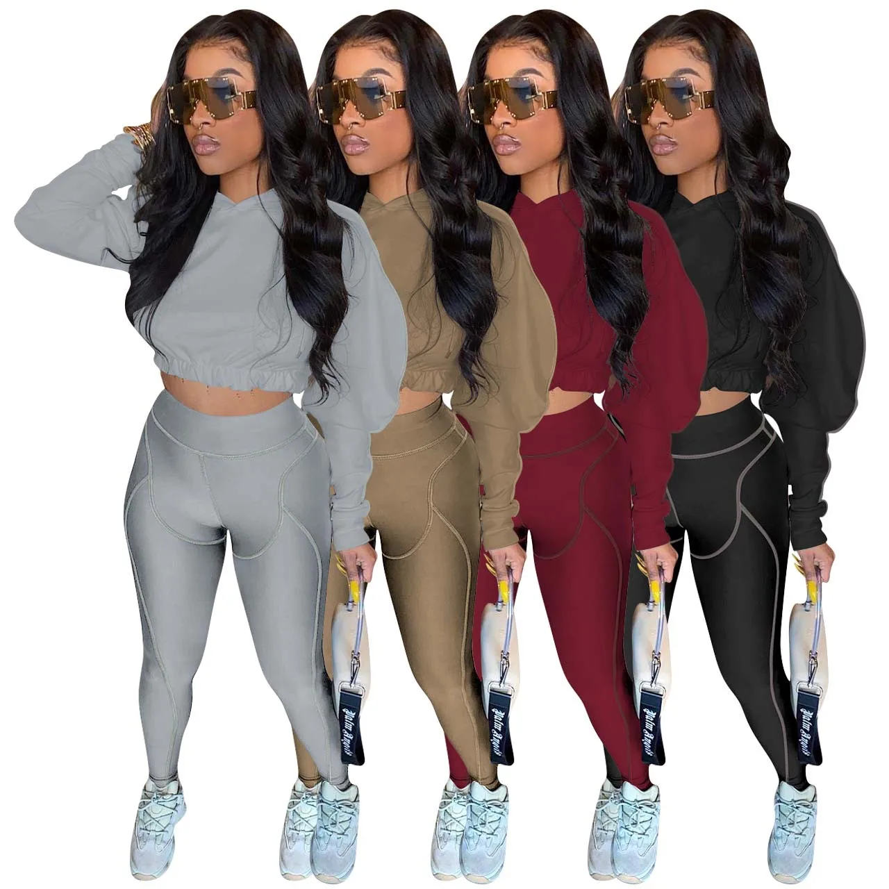 

2021 Ladies Fashion Outfit Letter Print Cropped Hoodie Two Piece Pants Clothing Sets 2 piece Tracksuit Jogging Set For Women -PT