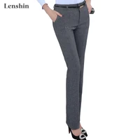 

Lenshin Plus Size Formal Adjustable Pants for Women Office Lady Style Work Wear Straight Belt Loop Trousers Business Design