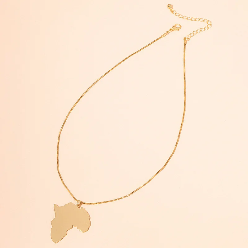 

2021 Beat Sale Hip Hop African Continent Shape Pendant Necklace Real Gold Plated Adjustable Thin Chain Necklace