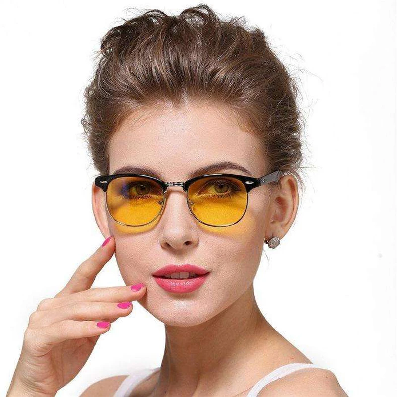 

Classic retro anti blue light glasses blue light blocking half rim eyewear frames club women men tint orange lens