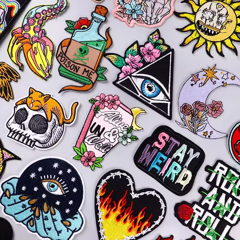 Professional Custom Embroidery Patch Wholesale Love Magic Potion Flower Coffee Embroidery Iron on Patches for Clothing Hat Bags