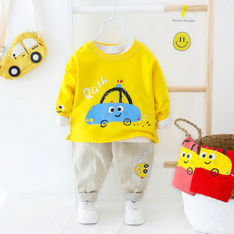 

KBEa20102 Hot cute car pattern Sweatshirt and pants children little boys clothing set for baby boy