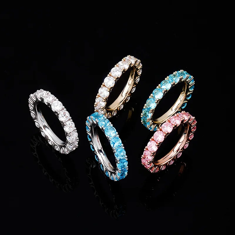 

2020 new blue pink pinky cz ring for girl women baguette cz engagement band luxury iced out bling finger rings jewelry