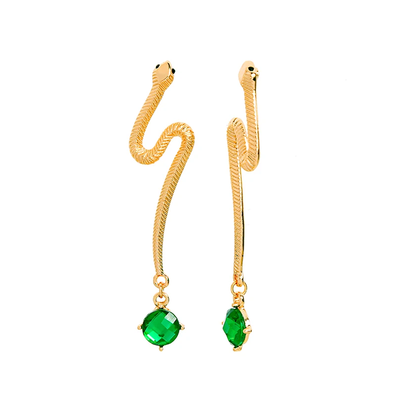 e972189d Christmas Day Gift Jewelry Snake Stud Malachite Gold Plated Emerald Cut Diamond Earrings