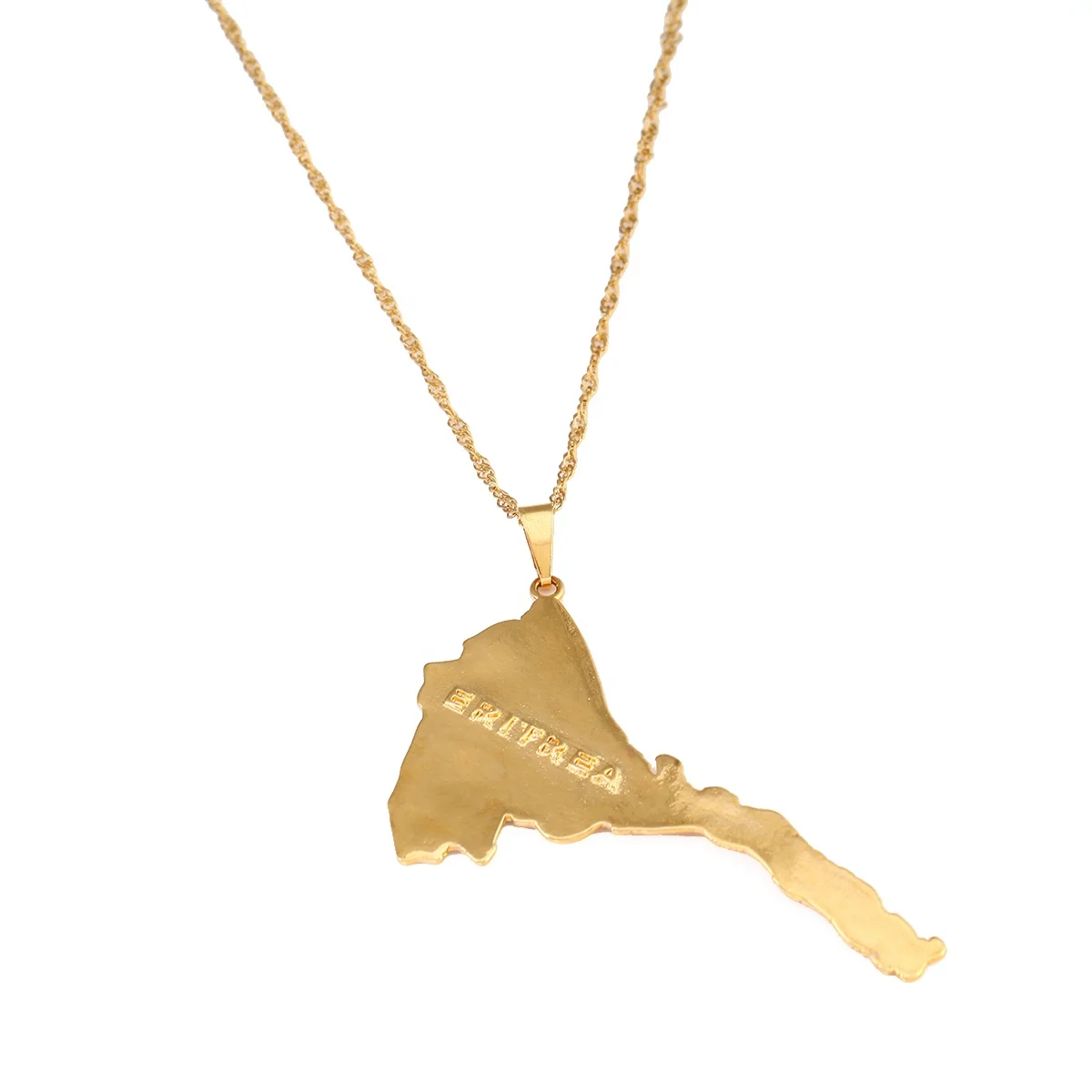 

Eritrea Map Pendants Necklaces Women Men 24K Gold Color Map Of Eritrea Jewelry