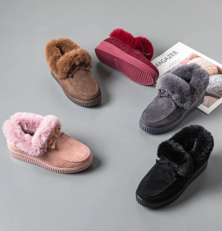 

2021 Women Padded Cotton Shoes Women Fur Boots Large Size Casual Snow Boots, As the pictures