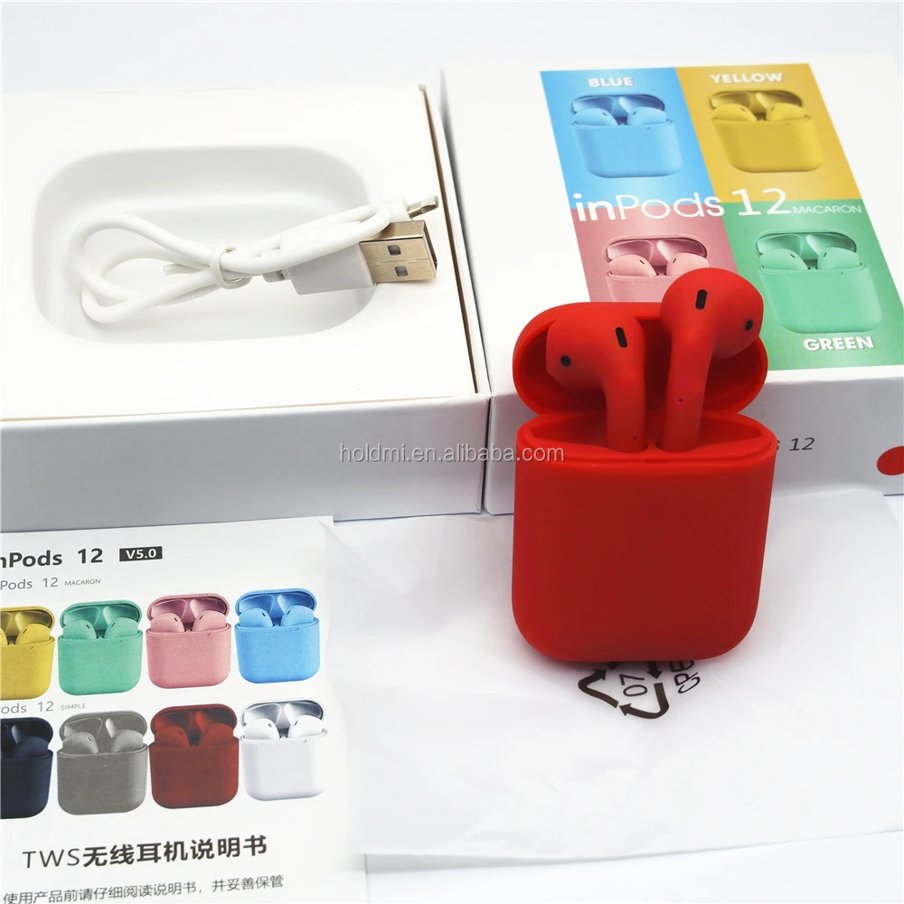 Hot sale red color wireless earphone inpods 12 macaron i12 TWS Blue tooth earbuds for iphone and samsung - ANKUX.COM