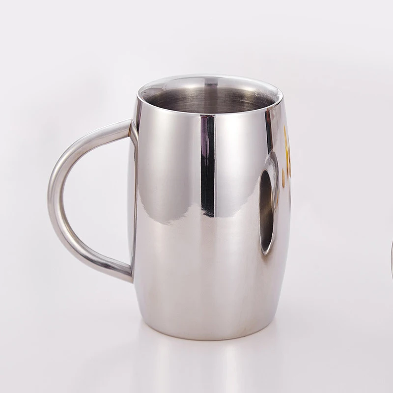 

Camping travel Office Double Walled Metal Stainless Steel Beer mug Vodka beer Tea Beverages Coffee Milk cup with Handle, Silver