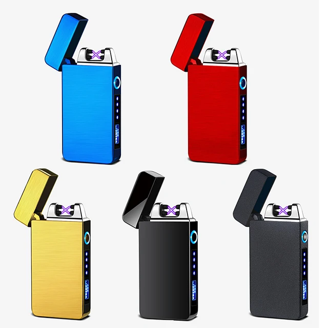 

Windproof Flameless USB Lighter Dual Arc Electric Cigarette lighter Rechargeable Plasma with LED Battery Lndicator lighter