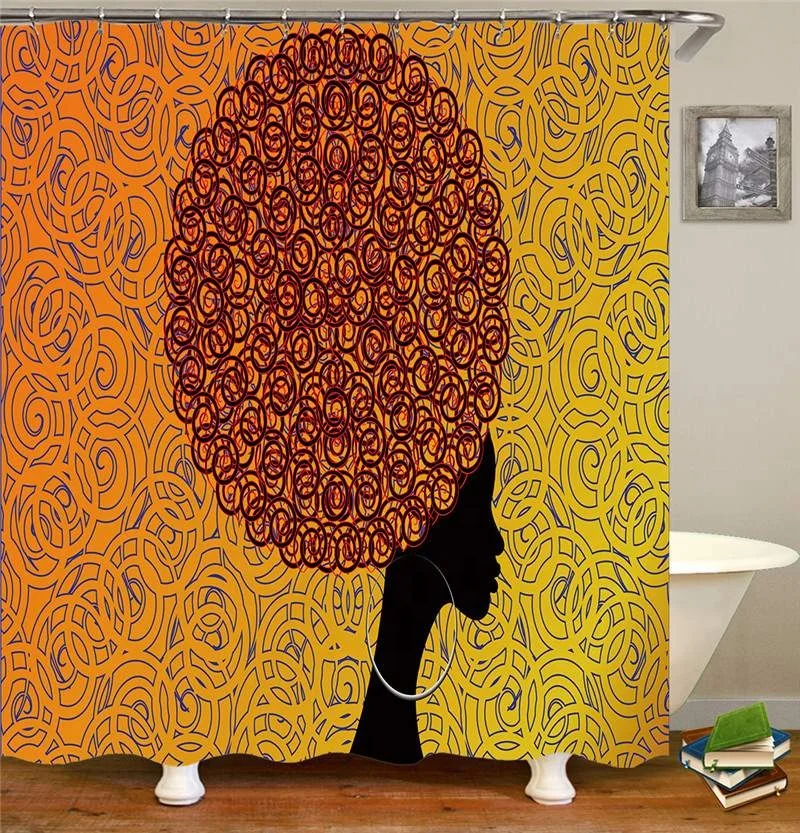 

2021 Hot Sale Products Nonobjective Black Girl Shower Curtain With Hook Circular Curls Women Bath Curtain
