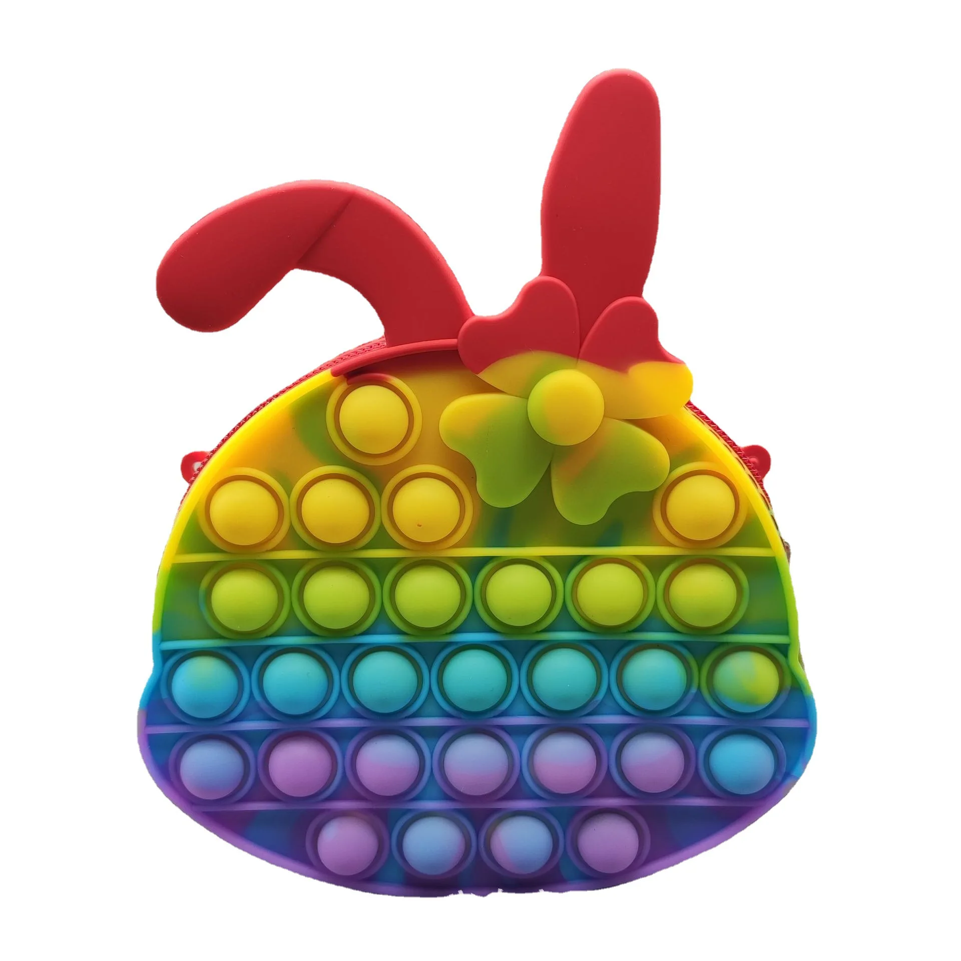 

EE423 Kids Sensory Bags Rainbow Stress Relief Easter Bunny Rabbit Crossbody Bags Silicone Easter Egg Hunting Fidget Purse Bags