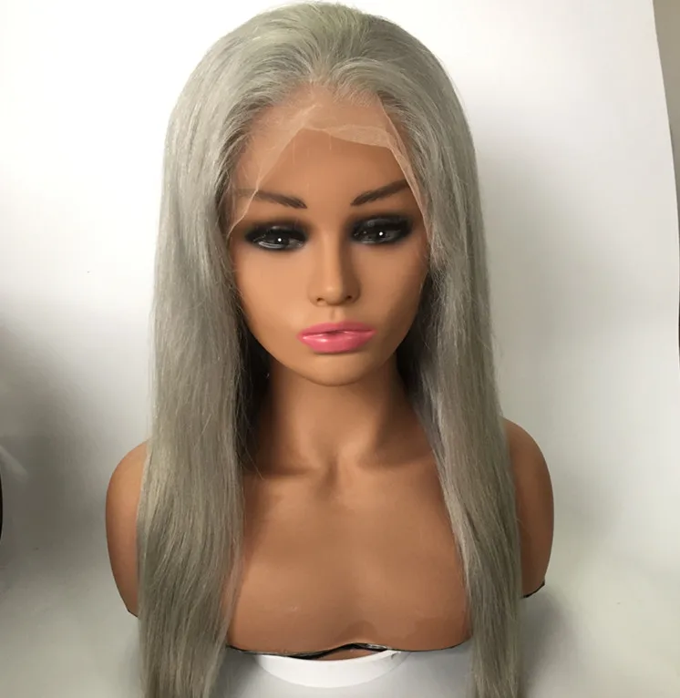 

Hot sale silver grey human hair lace wigs for black women , Brazilian Virgin Human Hair Silver Grey full lace wig