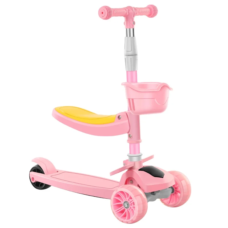 

3-in-1 Kids Scooter for boys girls Height adjustment Scooter with Foldable Seat 3 Flash Light Wheels For storage box