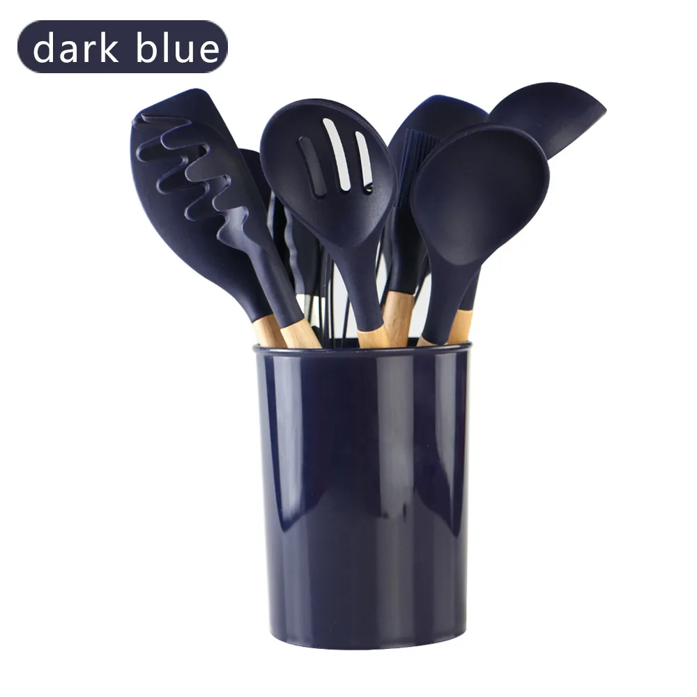 

Custom Logo kitchen tool Cook utensil set 12pcs/set with Wooden Handle, Accept custom color