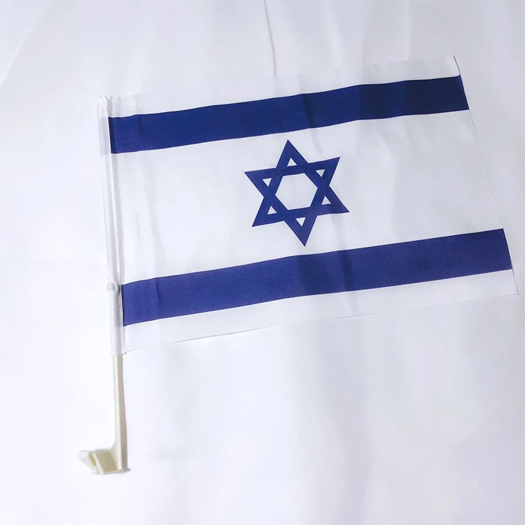 

Promotional Wholesale feather israel national car flag, sublimation car window flag with pole