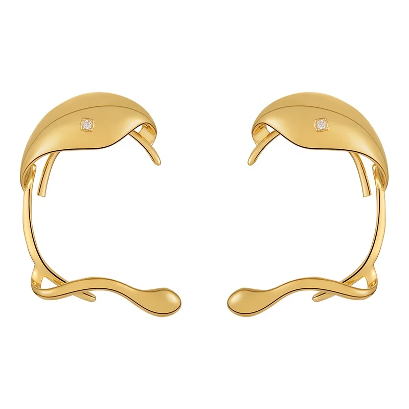 Original Design 18K Gold Plated Brass Jewelry Irregular Clip On Ear Cuff Zircon For Women Party  Earrings E221386